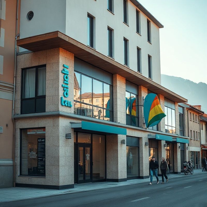 Zunanjost moderne pisarniške stavbe v Ljubljani